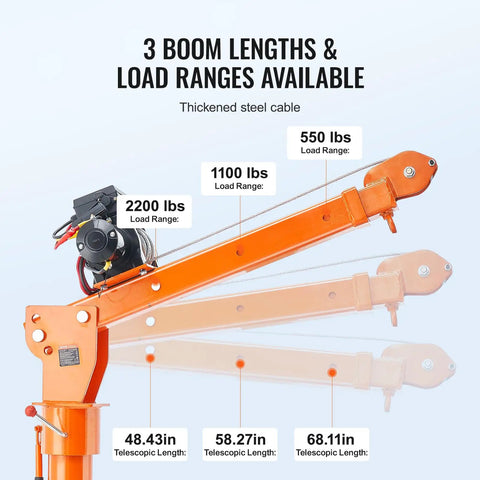 Electric Pickup Truck Crane With 6000 Lb Winch 12V Bed Mounted Folding Jib Hoist Steel Construction 360 Degree Swivel