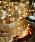 Fairy Lights Plug In 40ft 120 LED Twinkle String with Remote Timer, 16 Colors and 132 Modes in mason jars and hands