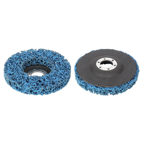 Pair of Five Piece Poly Strip Abrasive Disc Set For Angle Grinder Rust And Paint Removal, Blue Nylon Cleaning Wheel