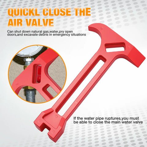 4 In 1 Emergency Tool Quick Gas And Water Shut Off Wrench, Non Sparking Pry Bar, Earthquake Survival Gear, Vibrant Red