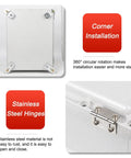 Front view of LYUCAYHQ outdoor junction box, stainless steel, IP66 waterproof, corner installation.