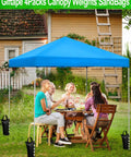 Heavy Duty Canopy Sand Bags For EZ Pop Up Canopy Gazebo Outdoor Instant Sun Shelter 4 Pack anchoring blue canopy with group seated