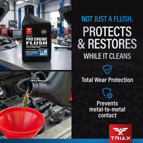 Oil Based Engine Flush Deep Clean Sludge Busting And Carbon Removal In The Oil System Non Solvent Formula Safe For Engine Seals And Injectors Pro Shop Grade Garage Ready 16 Oz 473 Ml bottle poured into engine