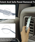 Hand using 4140 Pry Tool For Auto Interiors And Panels, Trim Removal And Panel Popper Tool on car vent panel.