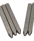 Close-up of Beefy Heavy Duty Steel Stamp Set showing uppercase letters H, R, G and numbers 0, 6 in 1.5mm size for jewelry crafting.