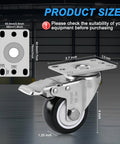Rock Solid 3 Inch SUS304 Stainless Steel Caster Wheels With Precision Locking Brake Rust Proof Polyurethane Tread Heavy Duty Castor Set For Furniture Industrial Lab Hospital Restaurant No Sweat Rolling Easy Bolt On product size dimensions image