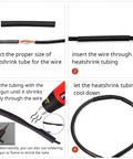 Four-step process using Heat Shrink Tubing Kit With 800 Pieces Two To One Ratio For Electrical Insulation and Wire Sleeve Wraps.