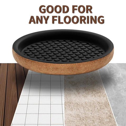 Round 3 Point 5 Inch Felt Furniture Sliders Set 12 Pcs Upgraded Groove Design Reusable Moving Pads For Heavy Beds And Couches On Hardwood Floors Easy Glide For Quick Move Your Stuff And Safe Transport Without Scratches, shown on multiple flooring types.