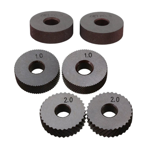 Rotating Head Knurling Tool Set With Dual Wheels For Metalworking, Coarse Diagonal Pitch, pack of 7 knurl wheels display