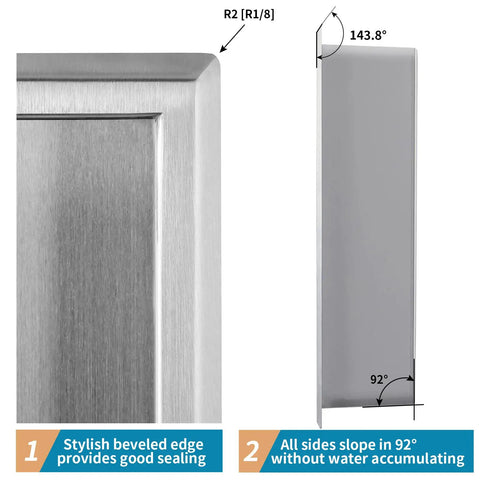 Shower Niche Organizer In Brushed Stainless Steel, Recessed Caddy And Bathroom Shelf Insert For 14-3/4 Inch Square Wall Hole, Rustproof 304 Stainless, Seamless Weld, Nickel Finish For Wet Rooms