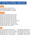 Fitment list for Front Wheel Bearing Hub Assembly For 4WD AWD With ABS Compatible With Cadillac, Chevrolet, GMC vehicles.