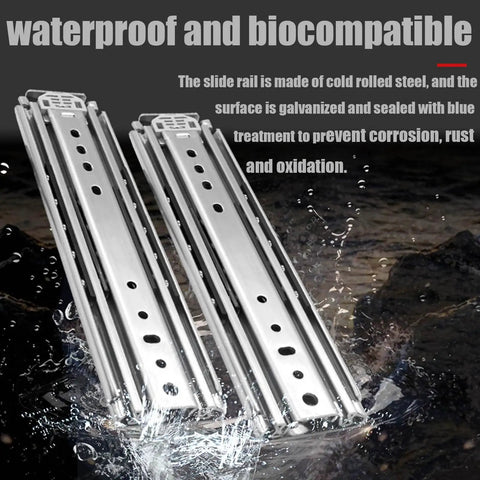 Heavy Duty Drawer Slides With Lock Full Extension Ball Bearing Runners Side Mount Rails 500mm Length Built To Last 120 Kg Capacity Cold Rolled Steel 2mm Thick Industrial Drawer Guide Kit 1 Pair, side view in water