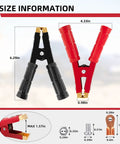 Size diagram of 4 Pack 1000A All Copper Core Battery Jump Clamps Beefy Heavy Duty Car Jump Starter Clips With Rivet Reinforcement.