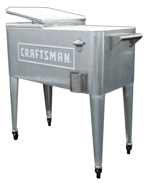 Craftsman Licensed 80-Quart Galvanized Cooler With Wheels, retro metal ice chest with opener and casters