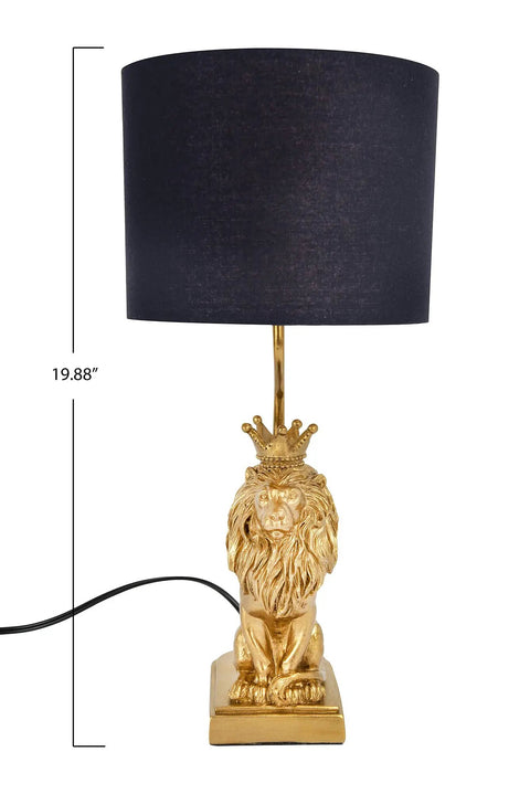 Gold Lion Shaped Table Lamp With Black Shade Inline Switch Perfect Nursery Bedroom Or Office Desk Safari Theme Rustic Modern Decor