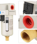 Heavy Duty Aluminum Water Filter for Compressed Air Systems with Auto Drain, High Filtration Efficiency, G3/8 Pipe Size, detail view