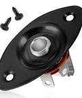 Road Ready 1/4 Mono Guitar Jack Plate Replacement Built Tough With Heavy Duty Steel Casting And Spot On 3/8 Inch Mounting Spacing, black jack plate with mounting screws.