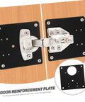 Installed Six Pack Kitchen Cabinet Hinge Repair Plates Kit with quick install, showing durable attachment on wooden cabinet doors.