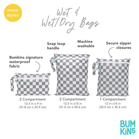 Super Handy Waterproof Wet Bag Two Pack For Travel And Beach with checkered design, multiple compartments, and secure closures