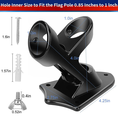 Detailed view of Heavy Duty Aluminum Flag Holder Bracket For House Exterior, adjustable 1 inch mount, fitting pole 0.85 to 1 inch.