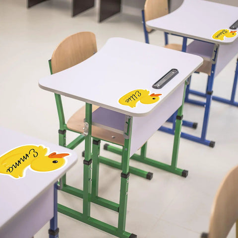 Yellow Rubber Duck Name Tag Stickers 120 Pcs Set For Classroom Decor And School Supplies on student desks