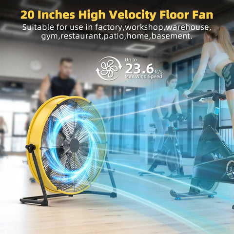 20 Inch Industrial Drum Fan Pushing 4650 Cubic Feet High Velocity Air Through Four Speed Settings Built Like A Tank For Portable Warehouse And Garage Cooling in gym setting