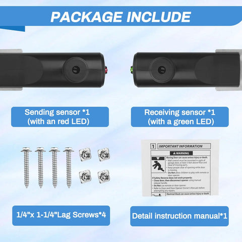 Universal Garage Door Sensor Kit For Genie And Overhead Openers Made After 1993 Dual Sensor Transmitter And Receiver GSTB-R STB-BL Compatible