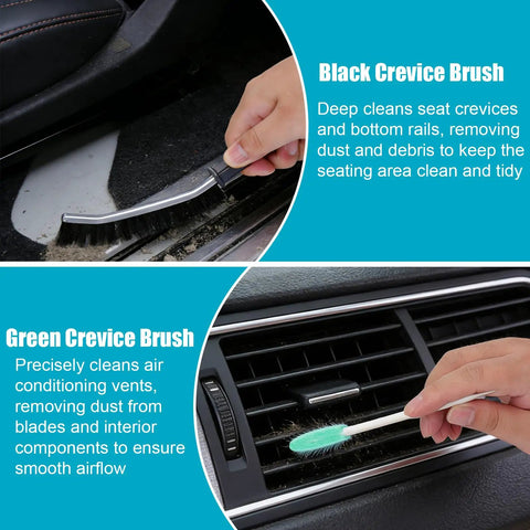 Go To Car Interior Detailing Kit Pro Grade 10 Piece Set With Soft Interior Brush Black Crevice Brush Green Crevice Brushes And Precision Scrapers For Hard To Reach Cavities And Dashboards black crevice brush cleaning seat rails and green brush dusting vents