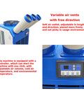 Heavy Duty 220 Volt Industrial Air Conditioner Portable Ac Unit Dropping Temps Fast For Outdoor Patios Shop Floors With Three Tube Setup And Stretchable Duct showing variable air vents and control panel.