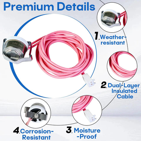 HH18HA279 defrost temperature sensor with pink dual-layer insulated cable and white 2-pin plug