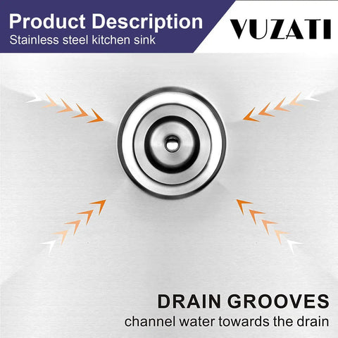 Undermount Stainless Steel Kitchen Sink 17x17 Deep Single Bowl No Fuss Bottom Grid Basket Strainer Cleaning Towel Roll Mat And Sponge Kit For Easy Mess Cleanup And Seamless Countertop Look drain grooves