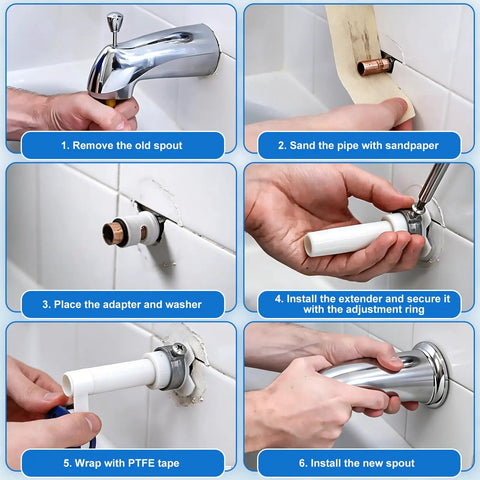 Step-by-step guide using Three Piece Shower Knob Replacement Set With Bathtub Spout And Four In One Tub Adapter Kit
