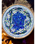 9 Inch Mosaic Art Lazy Susan With Handcrafted Stained Glass Design, floral pattern, top view detail