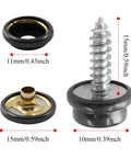 Stainless Steel Boat Snap Kit With 30 Sockets, 30 Covers And 30 Snap Buttons, Five Eighth Inch Screws And Three Eighth Inch Socket, close-up view
