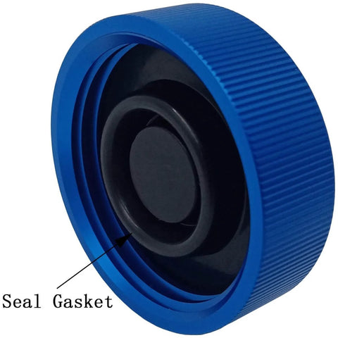 Close-up of aluminum brake master cylinder reservoir cap replacement for Ford F-Series Transit Fusion Edge and Lincoln vehicles