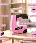 Cordless 2 In 1 Electric Staple Gun And Brad Nailer Kit With 2000Mah Battery Fasteners And Remover, showing features and grip.