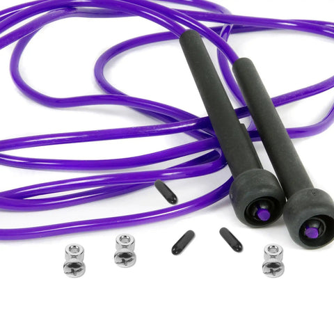 Premium Adjustable Jump Rope Screw Caps Replacement Set With Steel End Covers Bulk Pack Fits Speed Cable Ropes - purple rope, black handles