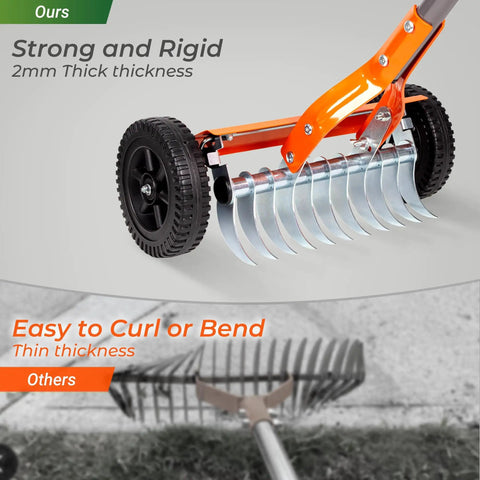 Close-up of Roller Dethatching Rake With Wheels For Easy Push Across Your Lawn 76.8 Inch Adjustable Handle 2Mm Stainless Steel Blades