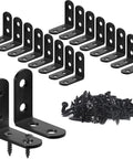 Black Stainless Steel L Brackets Set of 18 With 72 Screws Storage Tin Right Angle Corner Braces for Shelves, 1.57 by 1.57 inches