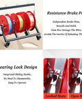 Rugged Pro Grade Wire Spool Rack On Wheels with red spools, durable steel frame, ABS housing, bearing lock design, for garages.