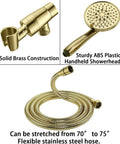 High Pressure 6 Setting Detachable Handheld Shower Head With Extra Long Flexible Hose Adjustable Metal Bracket Polished Brass Finish 2.5 GPM