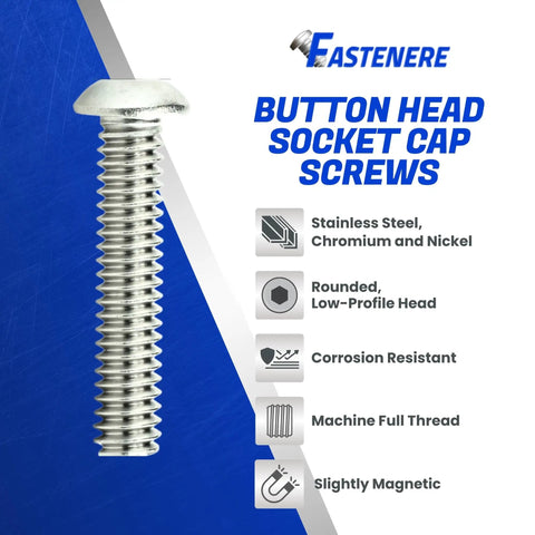 Hella Durable 1/2-13 X 1-1/2 Button Head Socket Cap Screws Crafted From Premium 18-8 Stainless Steel For Knockout Rust Prevention And Heavy Duty Garage Assembly Projects 5 Pack with rounded low-profile head.