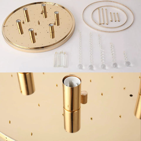 Modern K9 Crystal Gold Flush Mount Chandelier With 6 Lights, 3 Tier Round Ceiling Fixture components in brass gold finish
