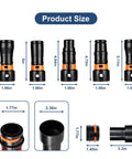 Image of Seven Piece Universal Vacuum Hose Adapter Kit With Multi Size Connectors from nine tenths of an inch to one and three quarters inches, showing detailed measurements and design features.