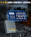 X7 Jump Starter With Air Compressor And Auto Shutoff Tire Inflator, 4250A Peak, 160 PSI, showing user-friendly screen