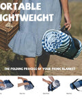Woman holding folded Oversized Picnic Blanket 80 By 80 Inches Waterproof And Sandproof For Beach Park Camp Ground Mat