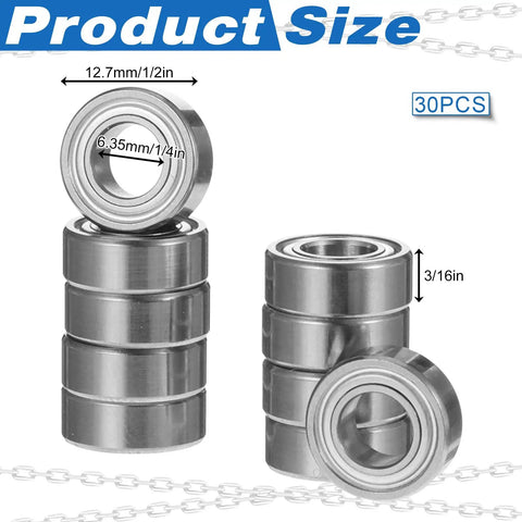 Thirty Pack Of 188 Deep Groove Ball Bearings With 3mm Inner And 8MM Outer Diameter Plus 4MM Width Made From Heavy Duty Carbon Steel Sealed For Dust Protection Perfect For Small Motors And Hobby Projects stacked and displayed in various angles showing size.