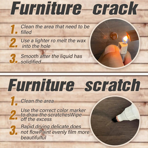 Instructions for using Multi Color Wood Filler Kit For DIY Furniture And Flooring Repairs Non Toxic Fast Drying Putty With Tools Included.