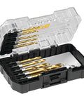 Titanium Nitride Coated Drill Bit Set 10-Piece Impact Ready With Connectable Storage System open with visible bits