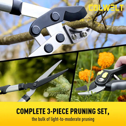 Compact 17 Inch Anvil Loppers And Hedge Shears 3 Piece Garden Pruning Set With Branch Cutter Hedge Clippers And Garden Scissors